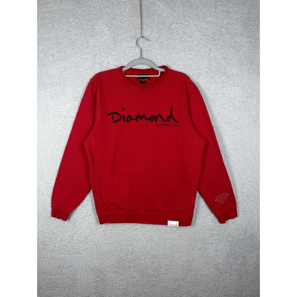 Diamond Supply Sweatshirt Men's Size M Long Sleeve Graphic Logo Crew Neck‎ Red